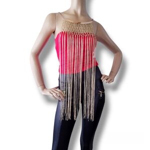 Letté Red & Gold Long Metallic Fringe Top